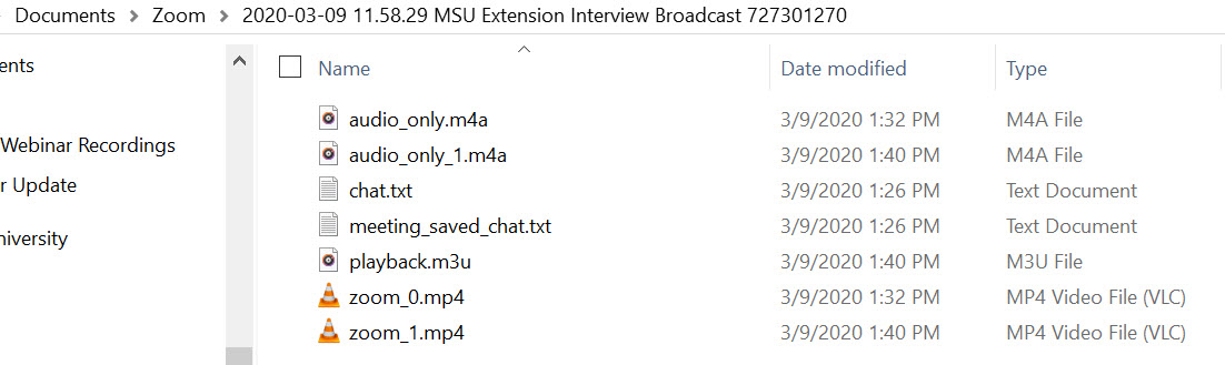 screenshot showing where recorded zoom meetings are saved
